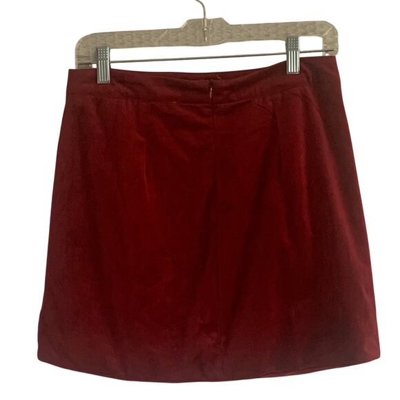 LoveRiche Burgundy Faux Wrap Velvet Mini Skirt Size Medium - Picture 3 of 8
